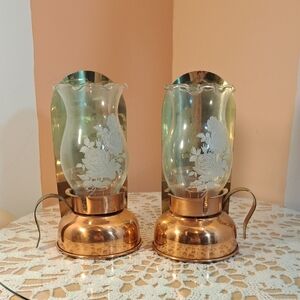 Vintage Copper and Glass Lanterns with Floral Design